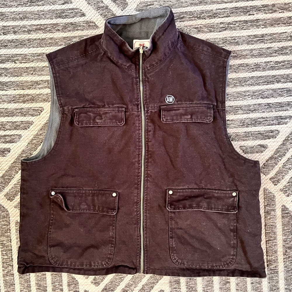 Vintage AW American Worker Black  XL Fleece Canvas Vest